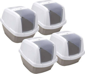 Produktbild von PETGARD Katzentoilette Haubentoilette Weiss-Grau 4er Set