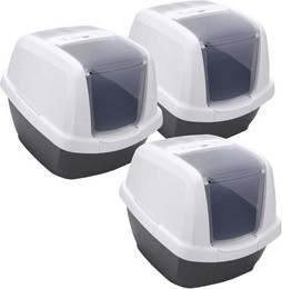 Produktbild von PETGARD Katzentoilette Haubentoilette Weiss-Schwarz 3er Set