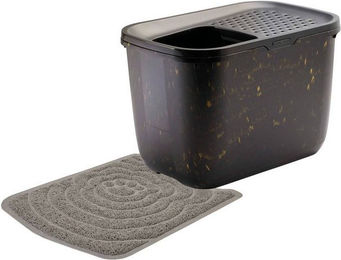 Produktbild von PETGARD Katzentoilette HOP IN mit Vorlegematte Schwarz-Marmor-Gold
