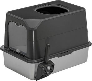 Produktbild von PETGARD Katzentoilette mit Edelstahl und Schwingklappe Dunkelblau-Silber