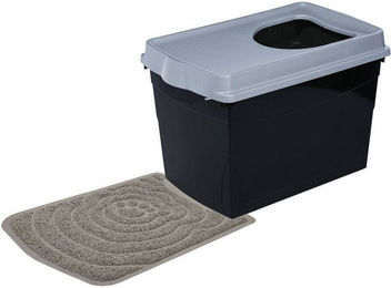 Produktbild von PETGARD Katzentoilette mit Einstieg von oben und Katzenstreumatte schwarz-grau