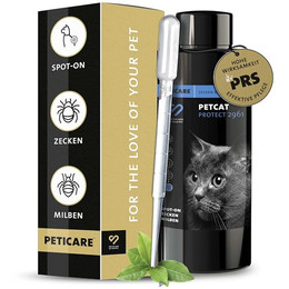 Produktbild von Peticare Zecken-Schutz Mittel für Katzen Spot-On auf pflanzlicher Basis - 200 ml