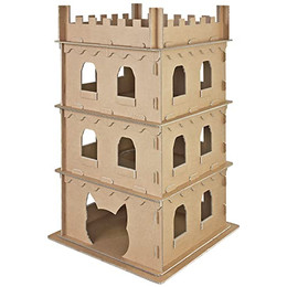 Produktbild von Petigi Auswahl Katzenhaus Katzenburg Katzenhöhle Katzenturm Katzennest Kratzmatte Haus aus Pappe Kartonhaus mit Kratzpappe Kratzbrett Katzenmöbel, Modell:Katzenburg 3 Etagen
