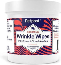 Produktbild von Petpost | Reinigungstücher für die Falten Ihrer Bulldogge. 100 ultraweiche Wattepads aus Baumwolle und mit Kokosöl
