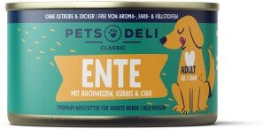 Produktbild von Pets Deli Nassfutter Hund Ente mit Buchweizen - 6 x 200 g