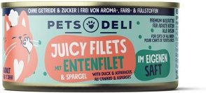Produktbild von Pets Deli Nassfutter Katze Adult Juicy Filets mit Ente und Spargel - 12 x 70 g