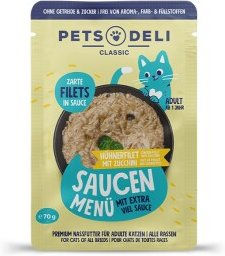 Produktbild von Pets Deli Nassfutter Katze Adult Saucen Menü Hühnerfilet mit Zucchini - 12 x 70 g