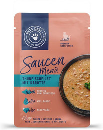 Produktbild von Pets Deli Nassfutter Saucen Menü mit Thunfischfilet und Karotte für Katzen - 12 x 70 g