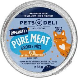 Produktbild von Pets Deli Pure Meat Nassfutter Katze Adult, Immunity+ Pute mit Prä- & Postbiotika 12x85g
