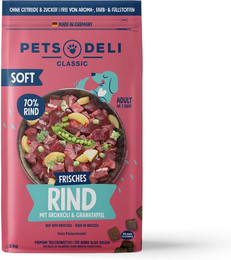 Produktbild von Pets Deli Soft Trockenfutter für Hunde mit Rind, Brokkoli & Granatapfel - 2 kg