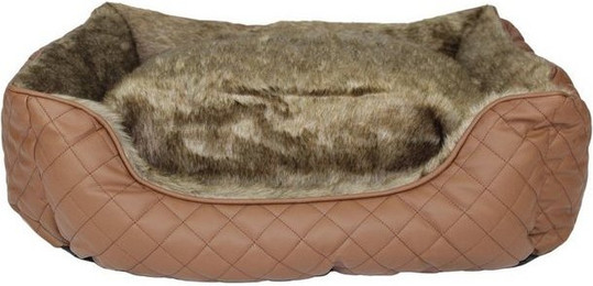 Produktbild von Pettimania Hundebett eckig Leder mit Fellbezug braun