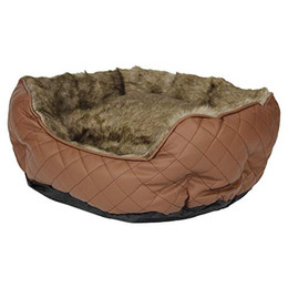 Produktbild von Pettimania Hundebett rund Leder mit Fellbezug braun