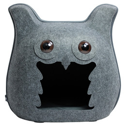 Produktbild von Pettimania Katzenhöhle Filz in Eulenform dunkelgrau
