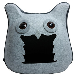 Produktbild von Pettimania Katzenhöhle Filz in Eulenform hellgrau