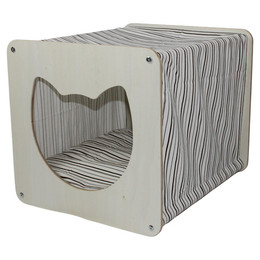 Produktbild von Pettimania Schlafhöhle Holzhaus für Katzen blau-gestreift