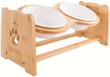 Produktbild von Petzy Napf-Set Premium Katzennapf und Hundenapf erhöht & verstellbar, Keramik, Näpfe aus Keramik, Napfunterlage verfügbar, 350 - 1200 ML