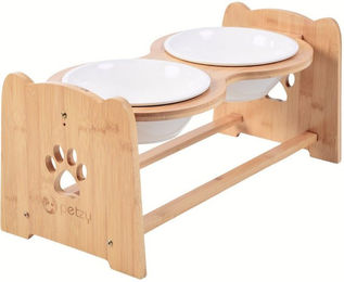 Produktbild von Petzy Napf-Set Premium Katzennapf und Hundenapf erhöht & verstellbar, Keramik, Näpfe aus Keramik, Napfunterlage verfügbar, 350 - 1200 ML