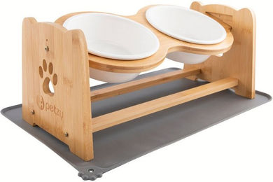 Produktbild von Petzy Napf-Set Premium Katzennapf und Hundenapf erhöht & verstellbar, Keramik, Näpfe aus Keramik, Napfunterlage verfügbar, 350 - 1200 ML