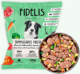 Produktbild von Pferd mit Süßkartoffel, Karotte und Blaubeeren (400g, gefroren)