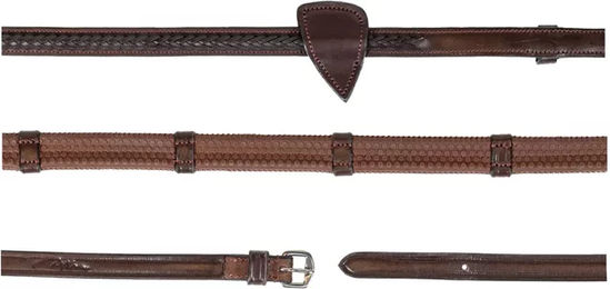 Produktbild von Pferdezügel aus Gummi mit 7 Lederstoppern und geflochtenem Abschluss Dy'on