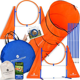 Produktbild von PfotenWunder XXL-Profi-Agility Set Hunde Groß mit 3 m Tunnel und 21 Min. Hundeschule