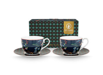 PiP Studio Geschirr 2er Set Tasse & Untertasse Berry Blues blau - 2 x 280 ml – Bild 1 von 9