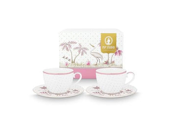 Produktbild von PiP Studio Geschirr 2er Set Tasse & Untertasse Jolie gold pink - 2 x 280 ml
