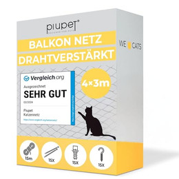 Produktbild von PiuPet® Katzennetz drahtverstärkt grün 4x3 m mit Befestigungsset