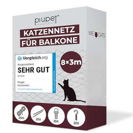 Produktbild von PiuPet Katzennetz für Balkon 8x3 m transparent inklusive Montagematerial - 8 m