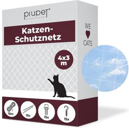Produktbild von PiuPet Katzennetz transparent 4x3 m mit Montagematerial - 12 m