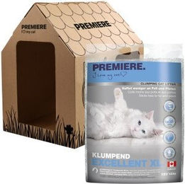 Produktbild von PREMIERE Excellent XL Klumpstreu 12 kg + Gratis Katzenhaus