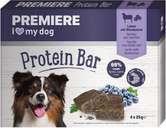 Produktbild von PREMIERE Proteinriegel Lamm mit Blaubeeren - 4 x 25 g