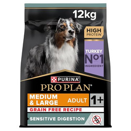Produktbild von Pro Plan Grain Free Medium & Large Adult Sensitive Digestion Hundefutter trocken - 12 kg