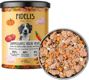 Produktbild von Probier-Glas: Frische-Menü Huhn mit Süßkartoffel, Karotte und Kürbis (400g)