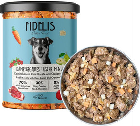 Produktbild von Probier-Glas: Frische-Menü Kaninchen mit Reis, Karotte und Cranberries (400g)