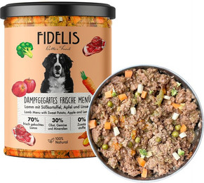 Produktbild von Probier-Glas: Frische-Menü Lamm mit Süßkartoffel, Apfel und Linsen (400g)