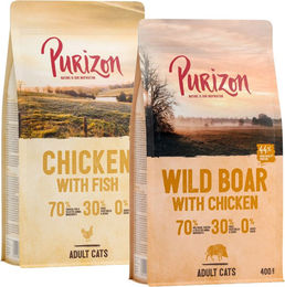 Produktbild von Probiermix Purizon 2 x 400 g  - Huhn & Fisch + Wildschwein & Huhn