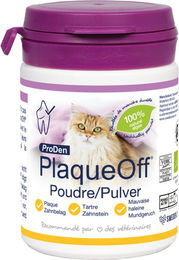 Produktbild von ProDen PlaqueOff Pulver für Katzen, 100 Prozent natürliches Zahnpflegepulver, schützt vor Mundgeruch, hilft bei Zahnstein und Plaque, Packung mit 40 g