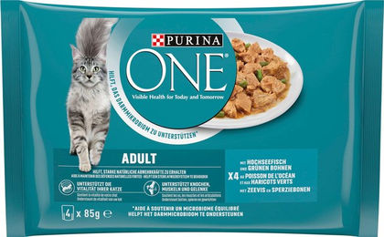 PURINA ONE Adult mit Hochseefisch und grüne Bohnen 4x85g - 340 g – Bild 1 von 5