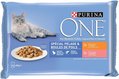 Produktbild von PURINA ONE Coat & Hairball Huhn und Lachs Katzenfutter - 24 x 85 g
