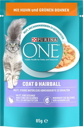 Produktbild von PURINA ONE Coat & Hairball mit Huhn & grünen Bohnen - 52 x 85 g