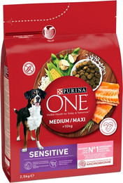 Produktbild von PURINA ONE Medium/Maxi Sensitive Lachs Trockenfutter - 2 x 2,5 kg