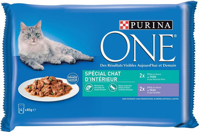 Produktbild von PURINA ONE Nassfutter Kalb und Thunfisch für Katzen - 24 x 85 g
