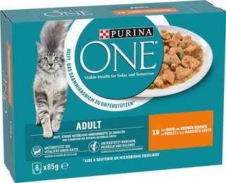 Produktbild von Purina ONE Nassfutter Katze Adult mit Huhn und Gemüse in Sauce - 8 x 85 g