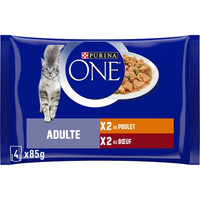 Produktbild von Purina One Schliff in Sauce, Mahlzeit für ausgewachsene Katzen, Hähnchen & Rind, 12 (4 x 85 g)