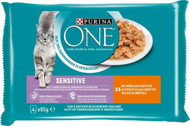 Produktbild von Purina ONE Sensitive Huhn & Karotten - 4 x 85 g