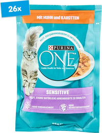 Produktbild von PURINA One Sensitive Katzennassfutter mit Huhn und Karotten - 26 x 85 g