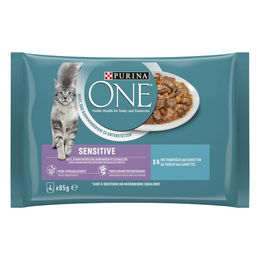 Produktbild von PURINA ONE Spezialitäten Sensitive mit Thunfisch und Karotten 4x85g - 340 g