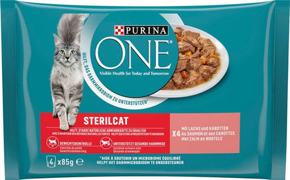 Produktbild von PURINA ONE Spezialitäten Sterilcat mit Lachs und Karotten 4x85g - 340 g
