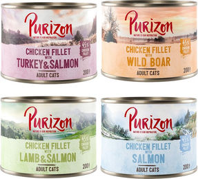 Produktbild von Purizon Adult 6 x 200 g - getreidefrei - Mix 4 Sorten (2 x Lachs, 2 x Wildschwein, 1 x Lamm&Lachs, 1 x Truthahn & Lachs)